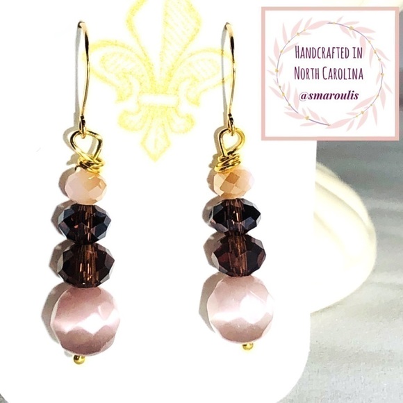BOHO Indie 14k/Sterling Silver Earrings Pink Jade, Cats Eye Pink Deep Purple - Picture 8 of 9